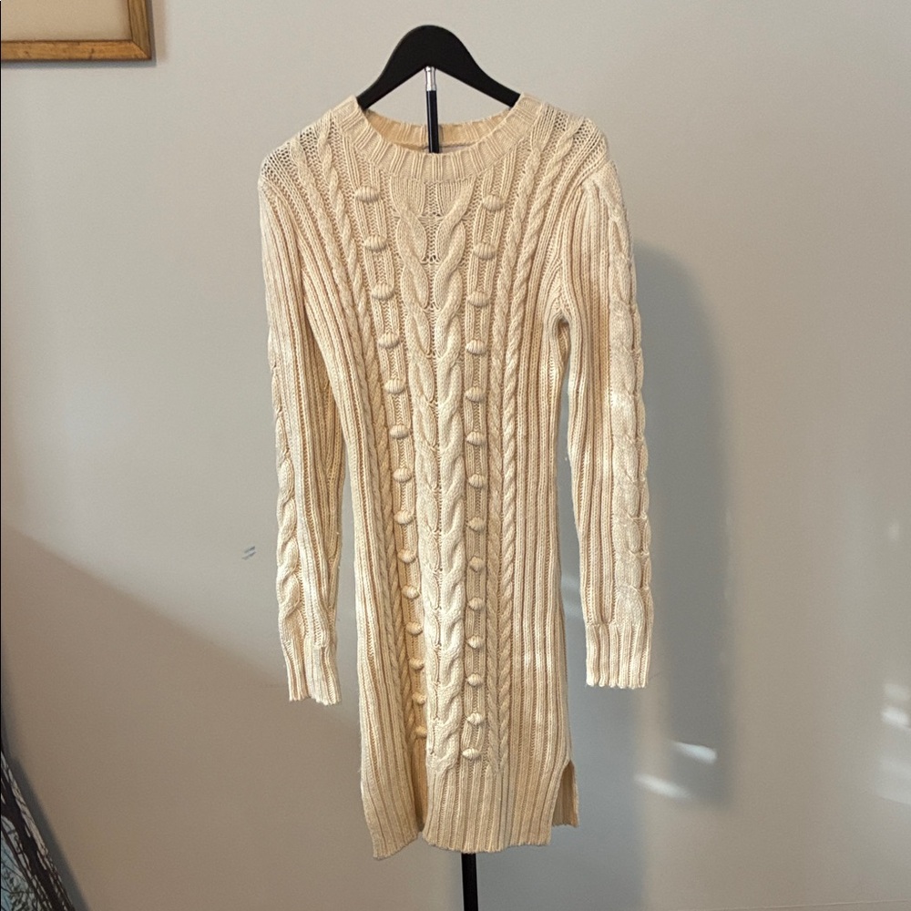 Greylin Beige Cable Knit Long Sleeve Dress